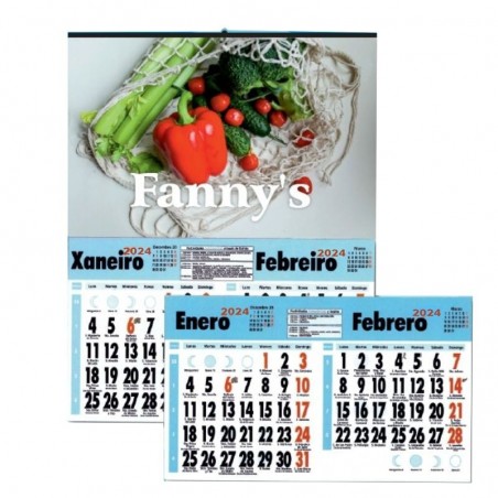 Comprar Calendario de pared bimensual con ancho de 23,5 cm. castellano y gallego.